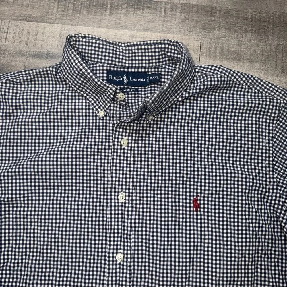 Polo Ralph Lauren Custom Fit Plaid Black And White Cotton Button Up XXL Pony